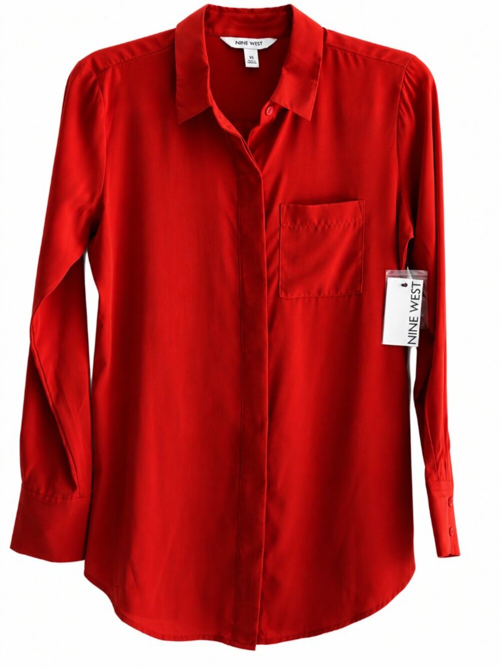 ❤️ Nine West Red Long Sleeve Button-Down Blouse – XS – NWT